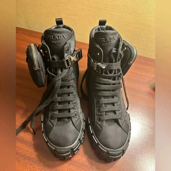 PRADA Wheel High Too Combat Sneaker with Pouch, Size 8US - Picture 5 of 12